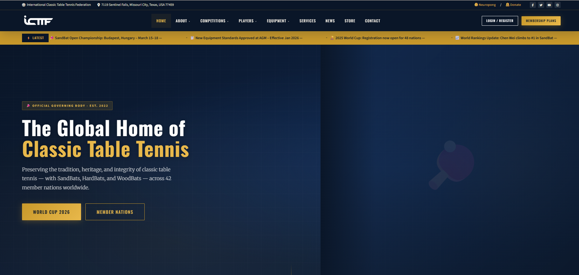 Classic Table Tennis Federation Website Development